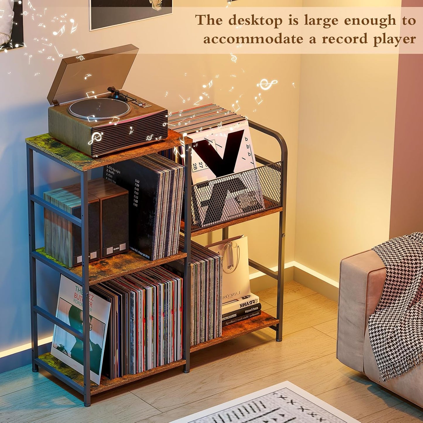 Vinyl Record Player Stand with Storage - Holds 300+ Albums & Media Cabinet