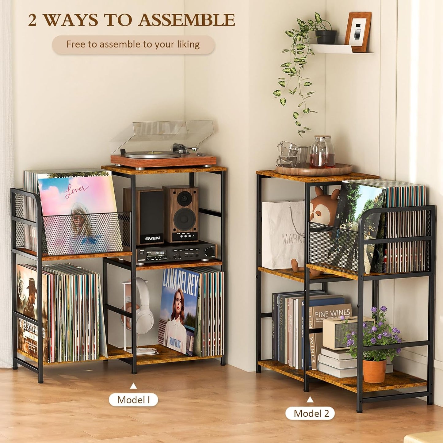 Vinyl Record Player Stand with Storage - Holds 300+ Albums & Media Cabinet