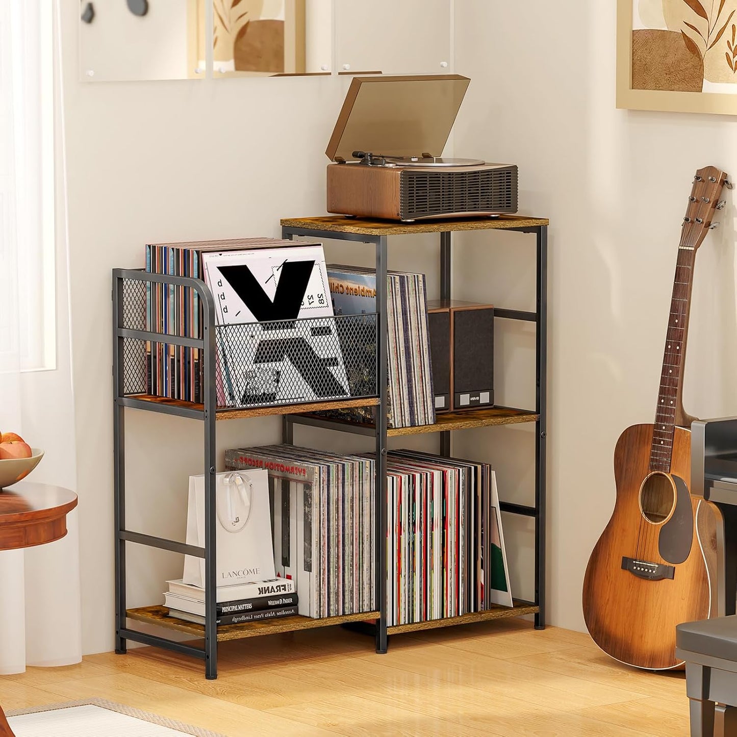 Vinyl Record Player Stand with Storage - Holds 300+ Albums & Media Cabinet