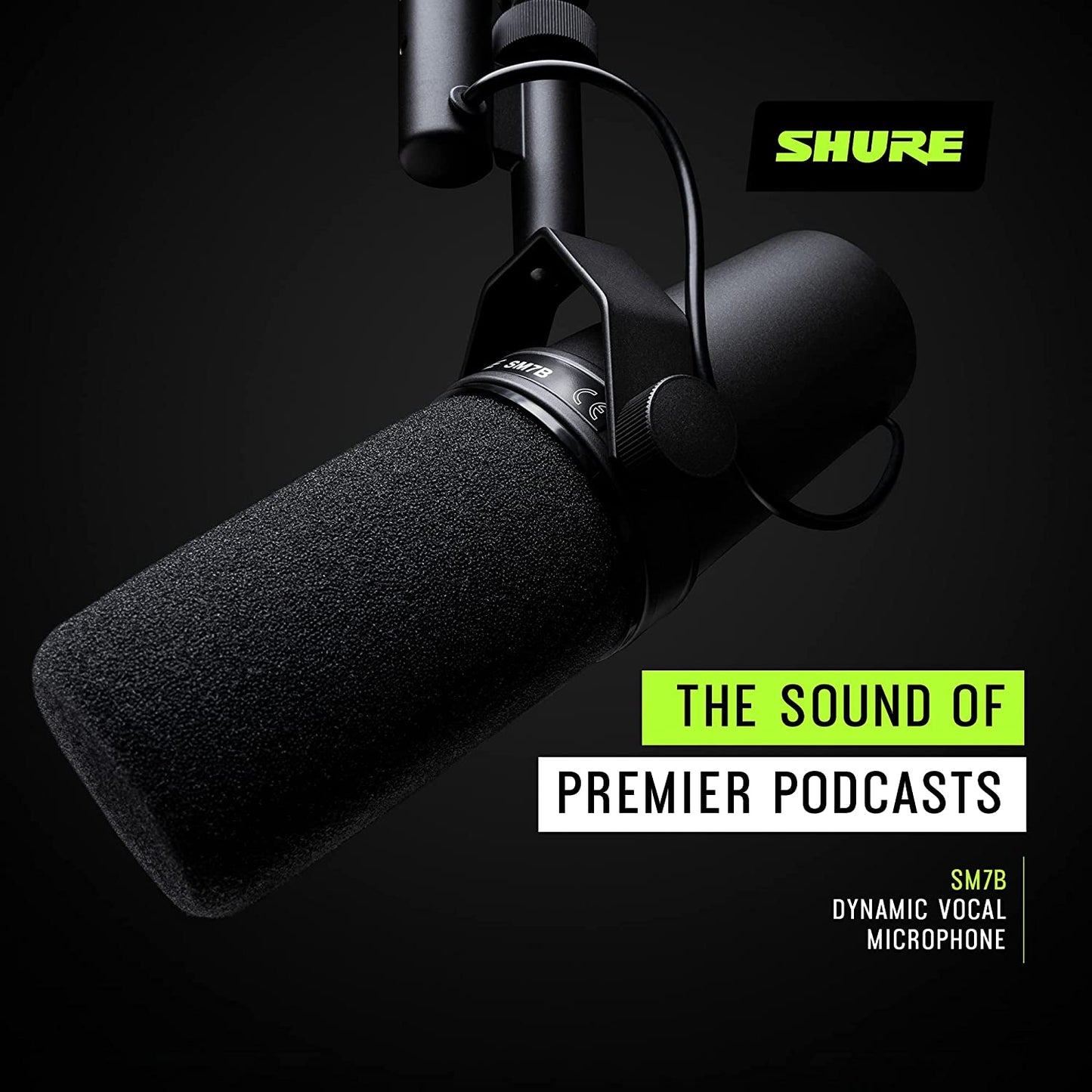 SM7B Microphone - Vocal Dynamic Studio Mic for Broadcast, Podcast, Recording, Gaming & Streaming, XLR, Rugged Construction, Detachable Windscreen, Smooth Sound, Warm Vocals, Wide-Range Frequency