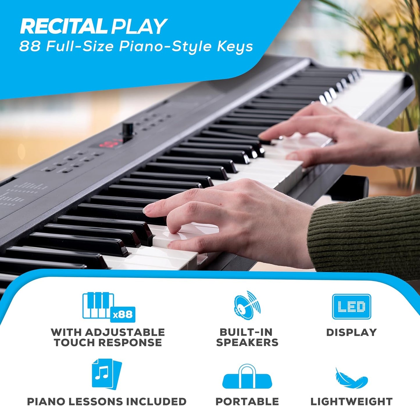 Alesis 88-key keyboard bundle featuring full-size piano keys and built-in speakers for versatile music play