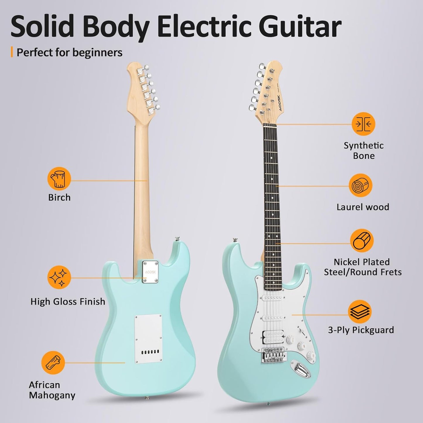 AODSK Electric Guitar Beginner Kit - 39" Full Size with Amp & Accessories - Digital Harmony Store