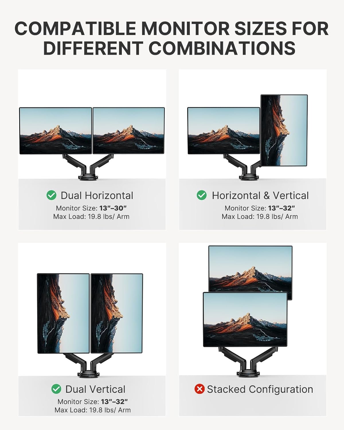 Dual Monitor Stand for 13 - 32” Screens – Adjustable VESA Desk Mount w/Spring Arms & C - Clamp - Digital Harmony Store