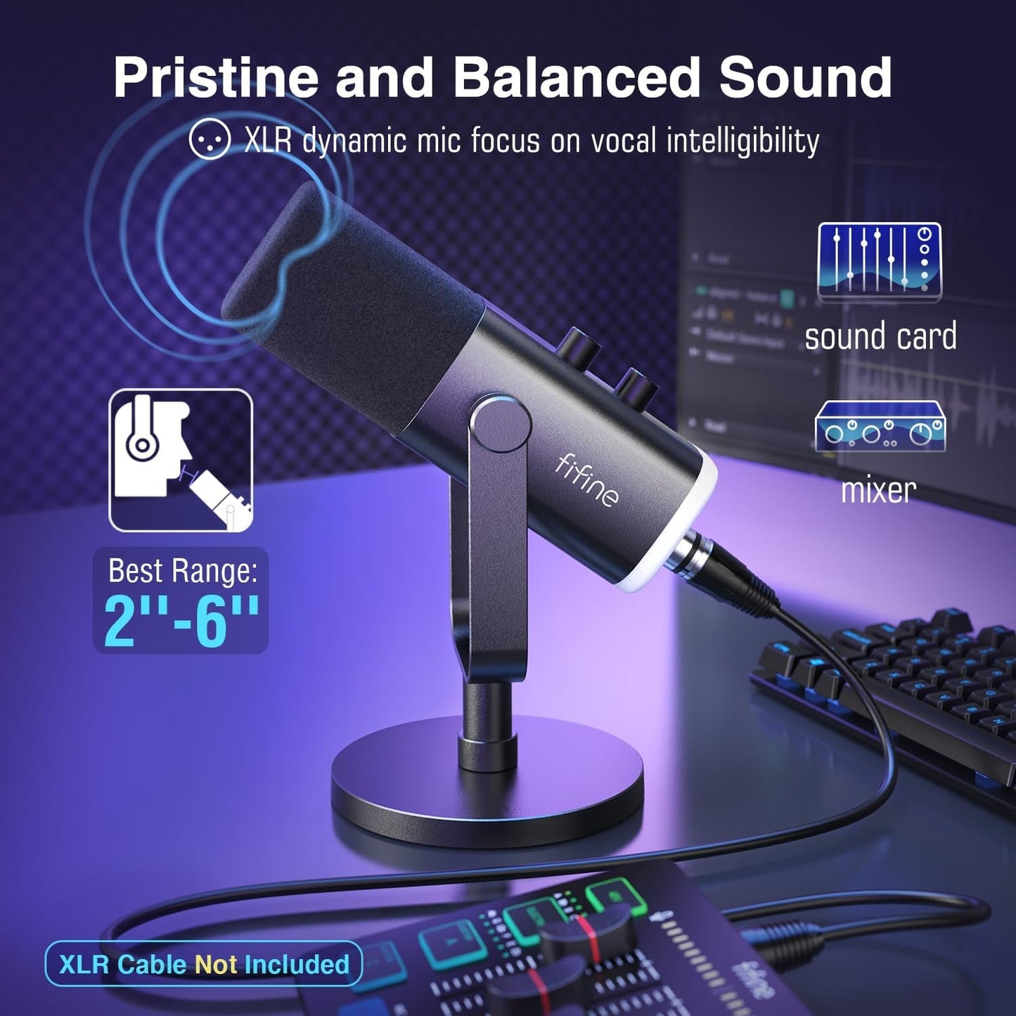 FIFINE RGB USB/XLR Microphone with premium sound quality and adjustable mic settings for clear vocal capture