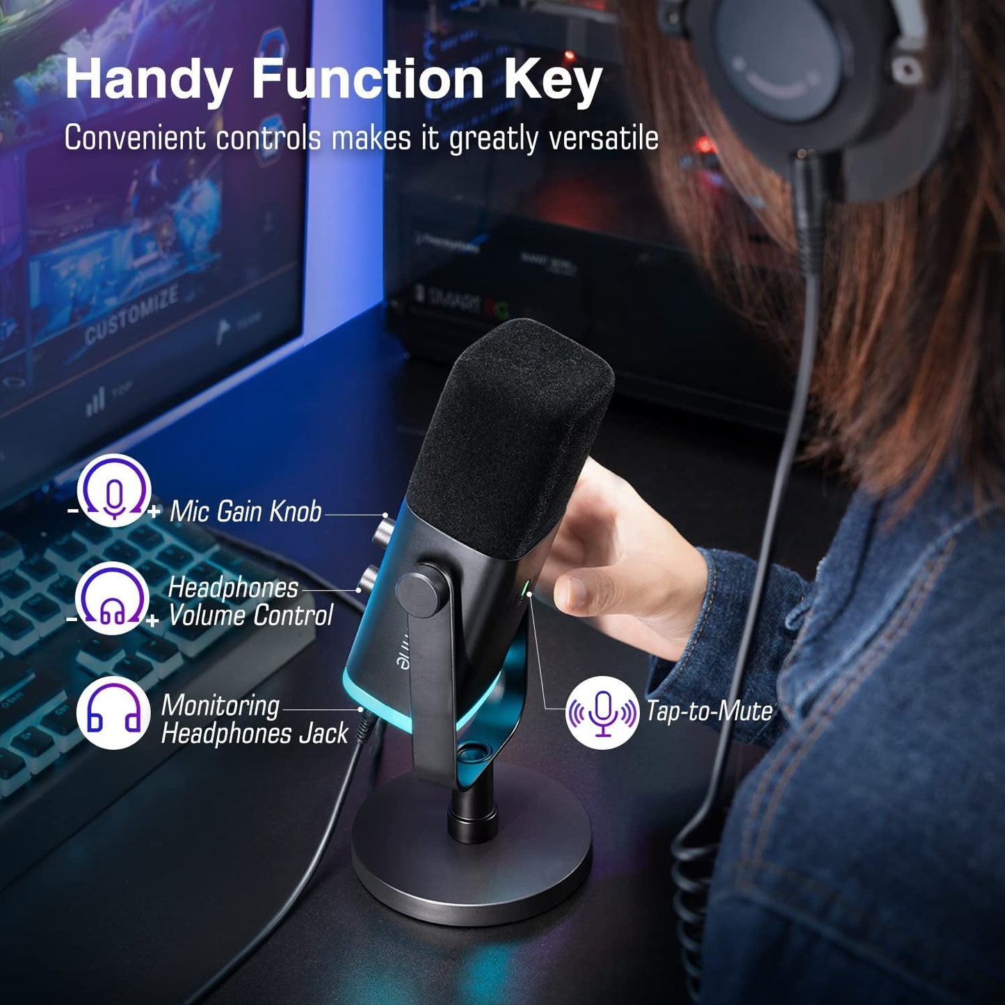 FIFINE RGB USB/XLR Microphone with handy control features for versatile audio recording
