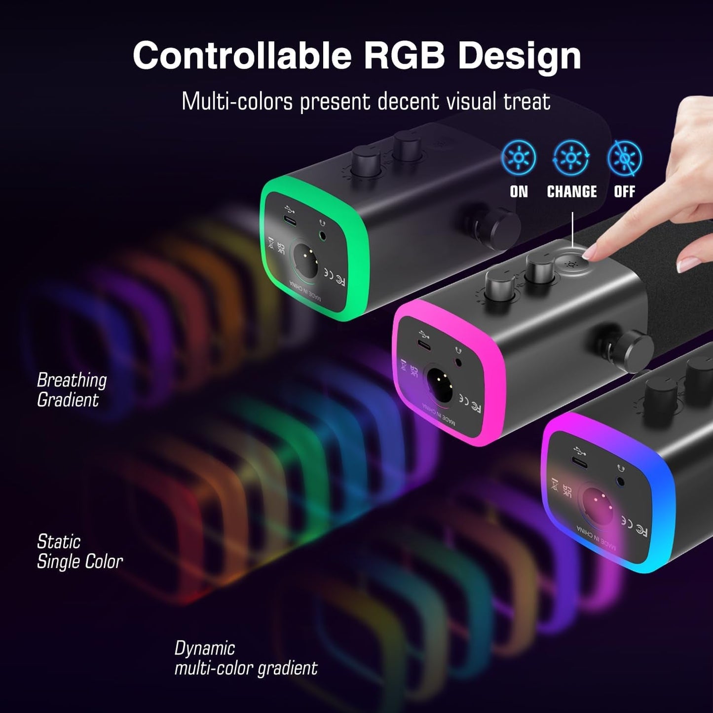 FIFINE RGB USB/XLR Microphone with controllable RGB design for a dynamic visual experience