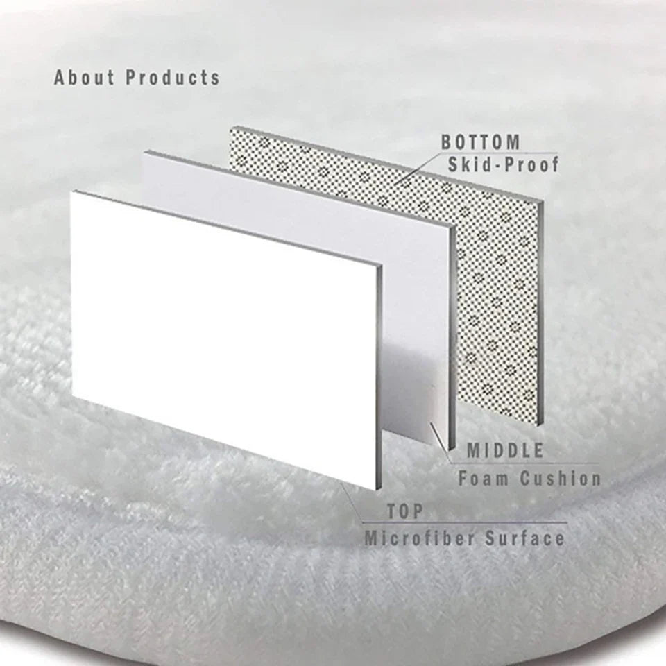 Piano design area rug showcasing a three-layer construction with skid-proof bottom and microfiber surface