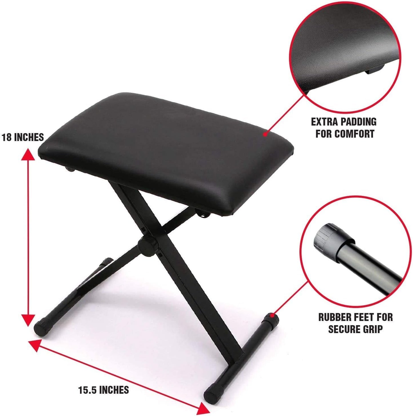 Adjustable piano bench with extra padding and rubber feet, perfect for 61-Key Keyboard Kit