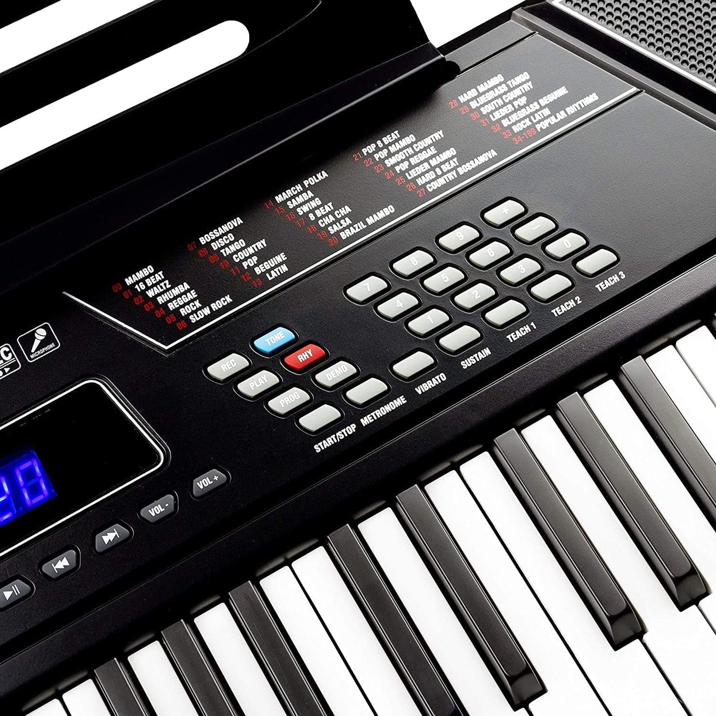 61-Key Keyboard Kit featuring a user-friendly control panel and a variety of sound settings