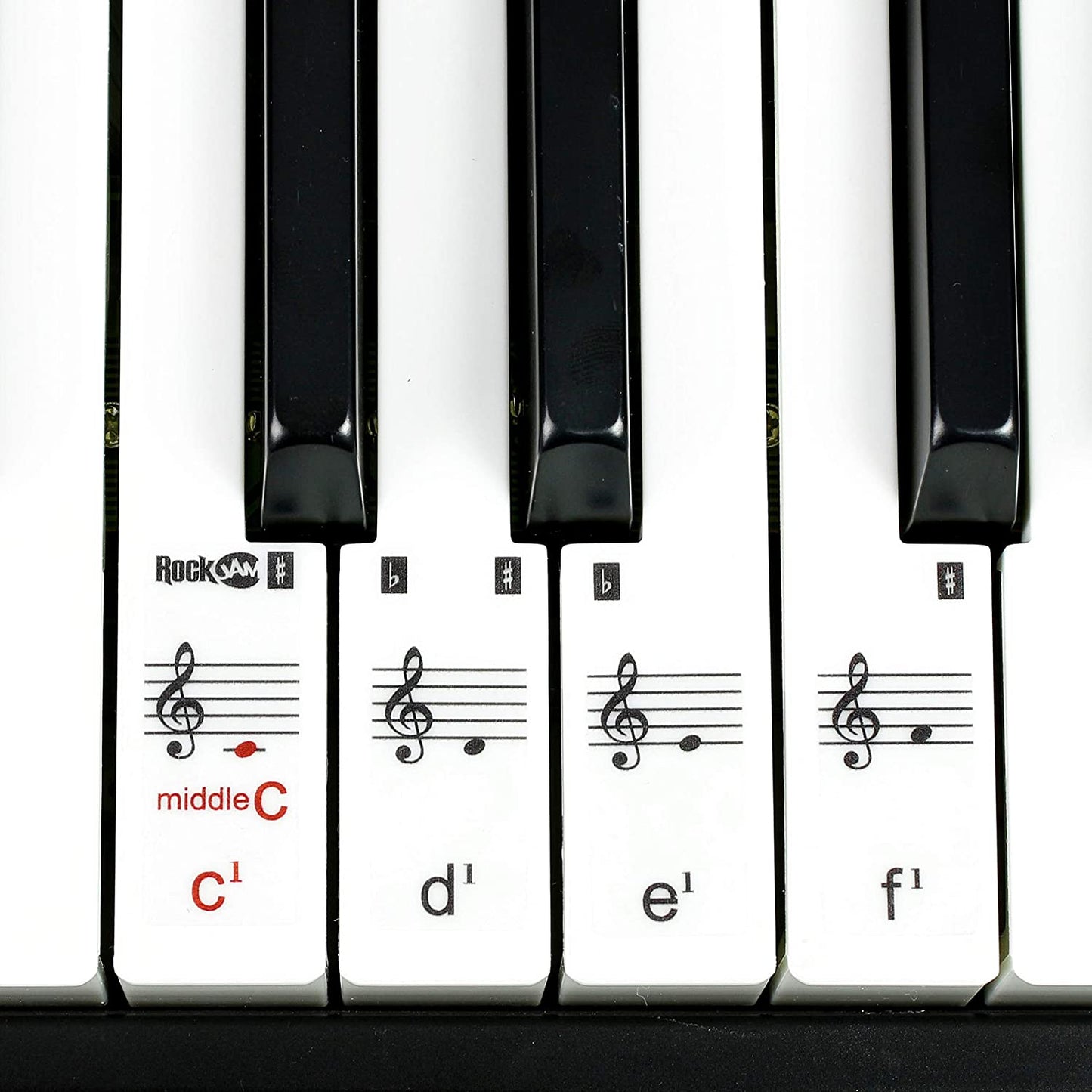 Close-up of 61-Key Keyboard Kit with labeled keys for learning music theory and notes
