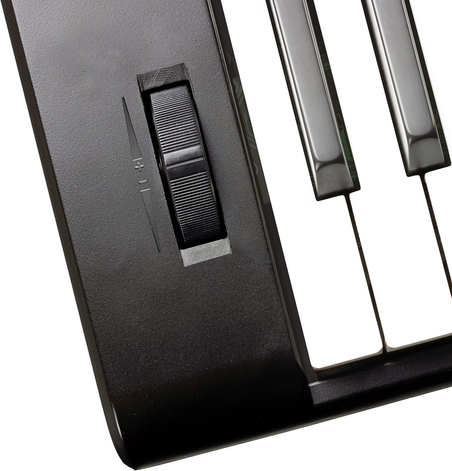 Close-up of the 61-Key Keyboard Kit showing volume control and sleek design for music enthusiasts
