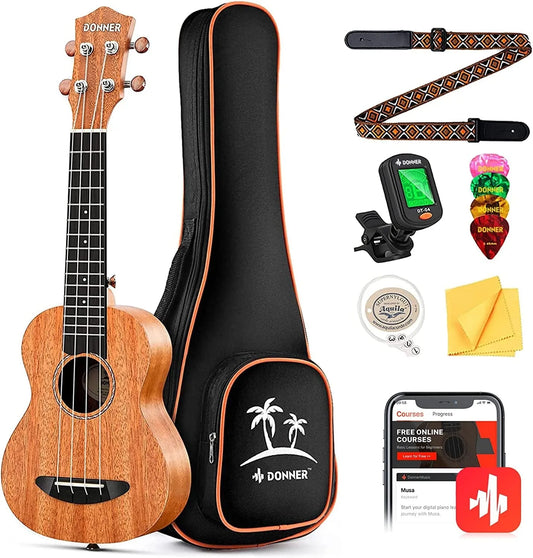 23-Inch Concert Ukulele Starter Kit – Free Online Lessons, Bag, Strap, Tuner, Picks & More - Digital Harmony Store
