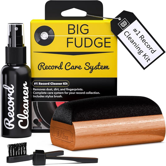 4-in-1 Vinyl Record Cleaning Kit with Brush, Liquid, Stylus Cleaner & Pouch