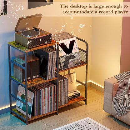 Vinyl Record Player Stand with Storage - Holds 300+ Albums & Media Cabinet