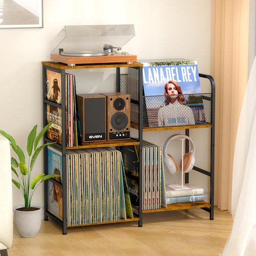 Vinyl Record Player Stand with Storage - Holds 300+ Albums & Media Cabinet