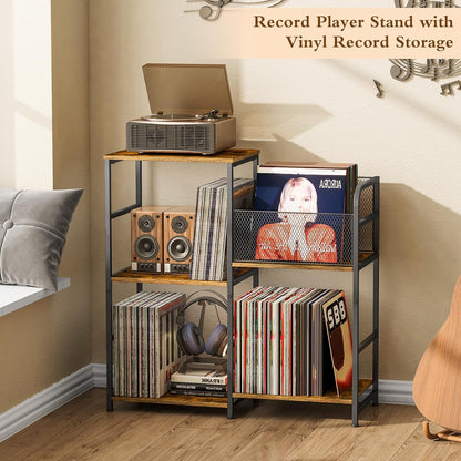 Vinyl Record Player Stand with Storage - Holds 300+ Albums & Media Cabinet