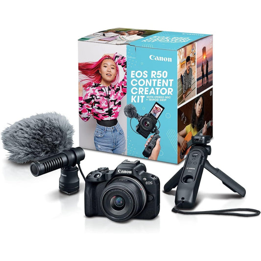 Canon EOS R50 Content Creator Kit Bundle with Microphone & Tripod - Digital Harmony Store