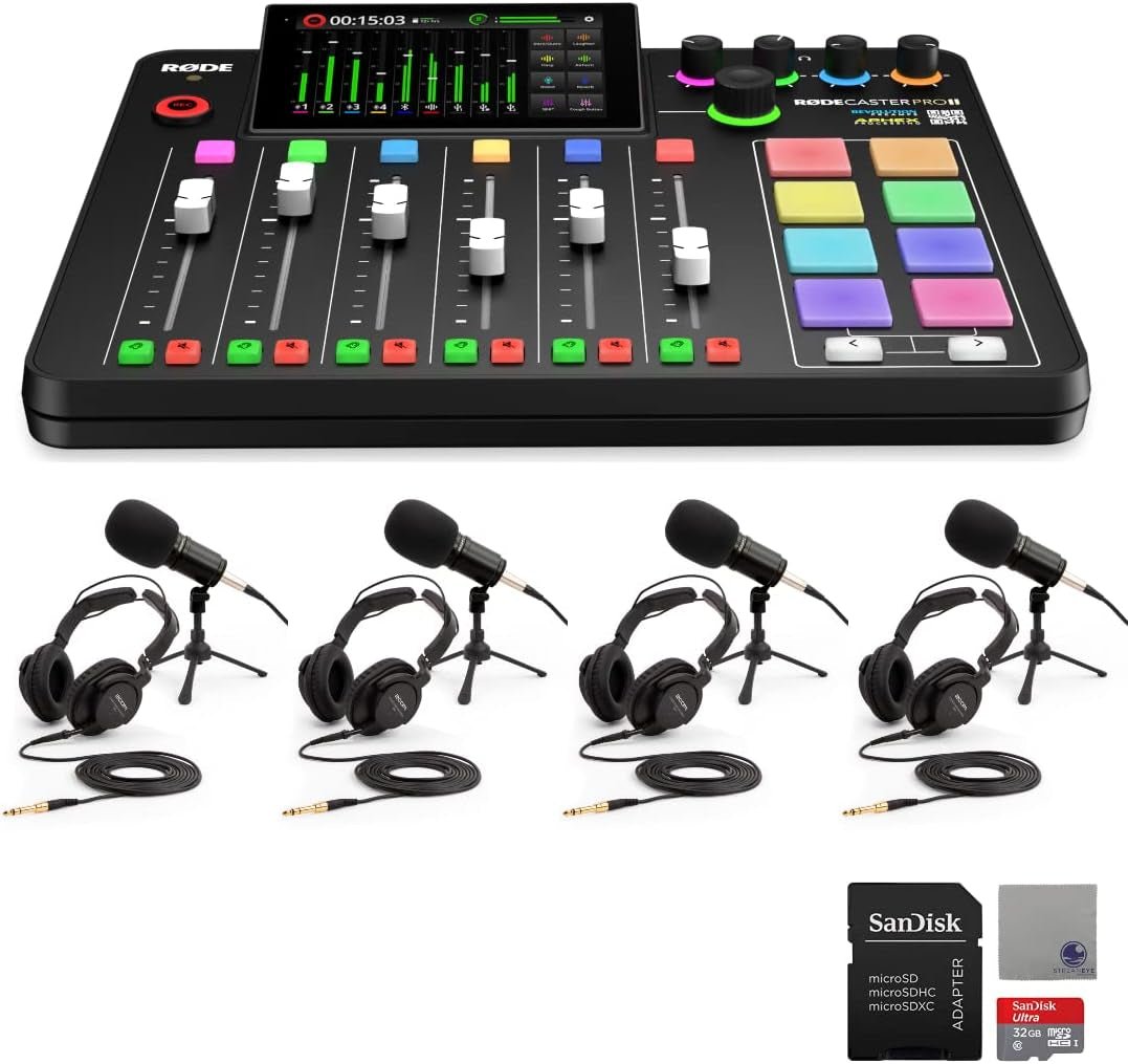 Complete Rodecaster Pro II Podcasting Bundle (4 Mics, Boom Arms, 32GB MicroSD & More) - Digital Harmony Store