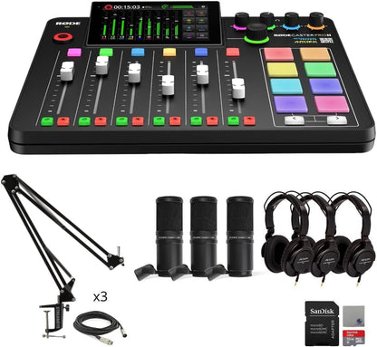 Complete Rodecaster Pro II Podcasting Bundle (4 Mics, Boom Arms, 32GB MicroSD & More) - Digital Harmony Store