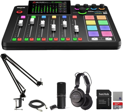 Complete Rodecaster Pro II Podcasting Bundle (4 Mics, Boom Arms, 32GB MicroSD & More) - Digital Harmony Store