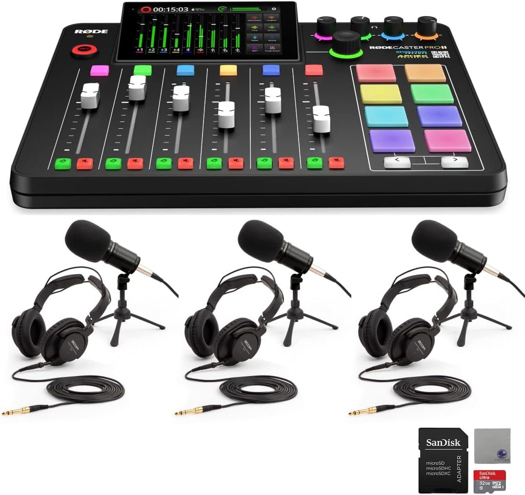 Complete Rodecaster Pro II Podcasting Bundle (4 Mics, Boom Arms, 32GB MicroSD & More) - Digital Harmony Store