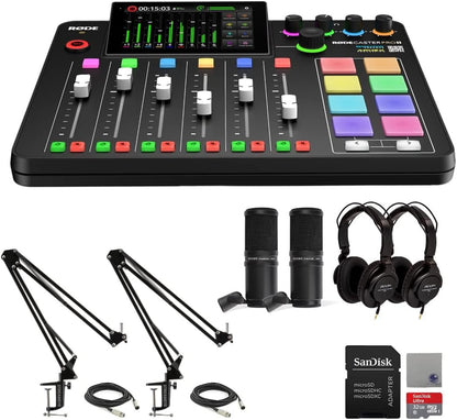 Complete Rodecaster Pro II Podcasting Bundle (4 Mics, Boom Arms, 32GB MicroSD & More) - Digital Harmony Store