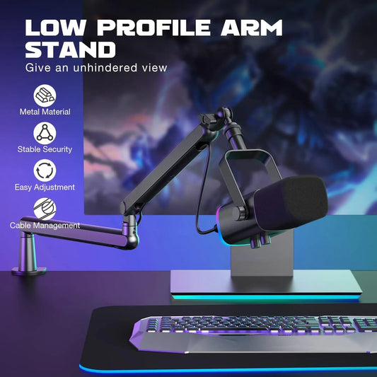 Low Profile Adjustable Microphone Boom Arm Stand with Cable Management - Digital Harmony Store