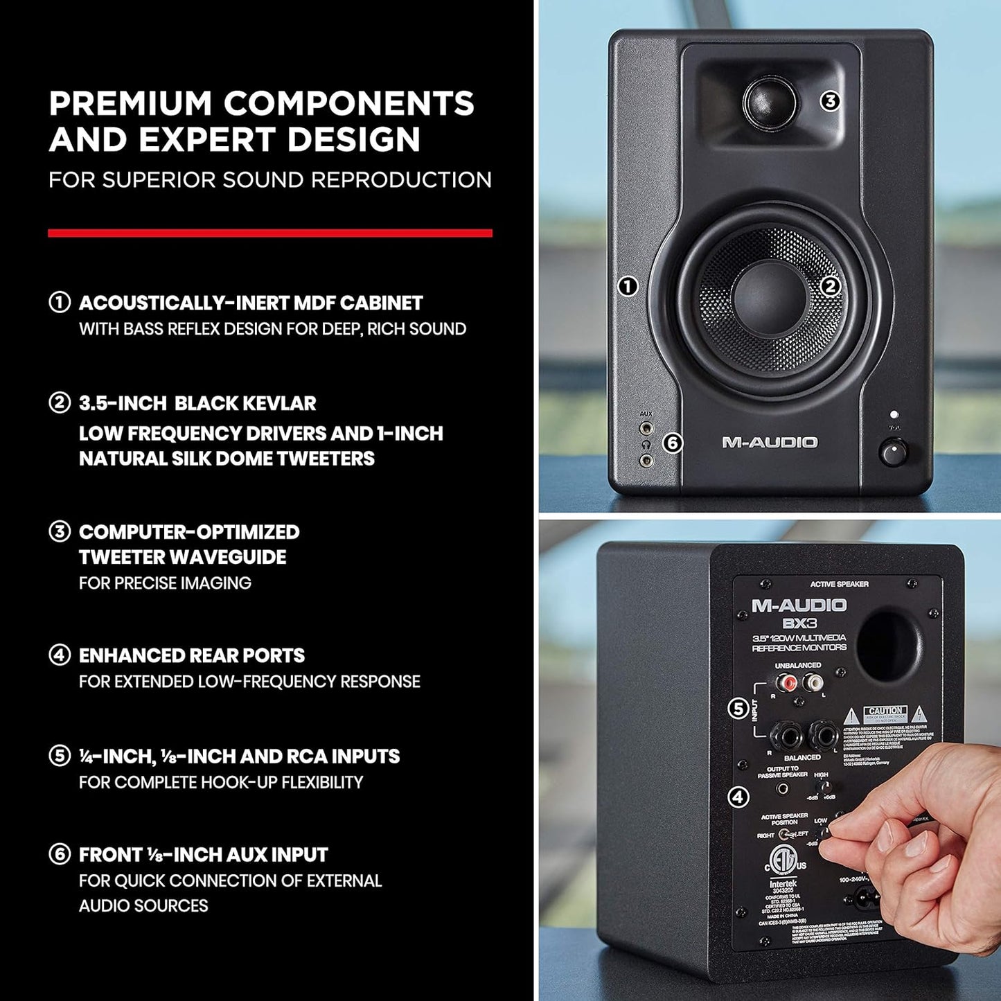 M-Audio BX3 3.5 Studio Monitors with Bass Reflex Design for Superior Sound Performance