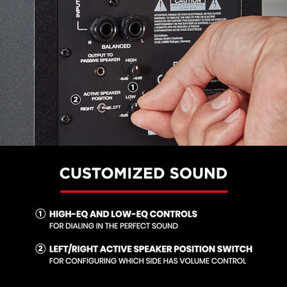 M-Audio BX3 3.5 rear panel with EQ controls and speaker position switch for customized sound