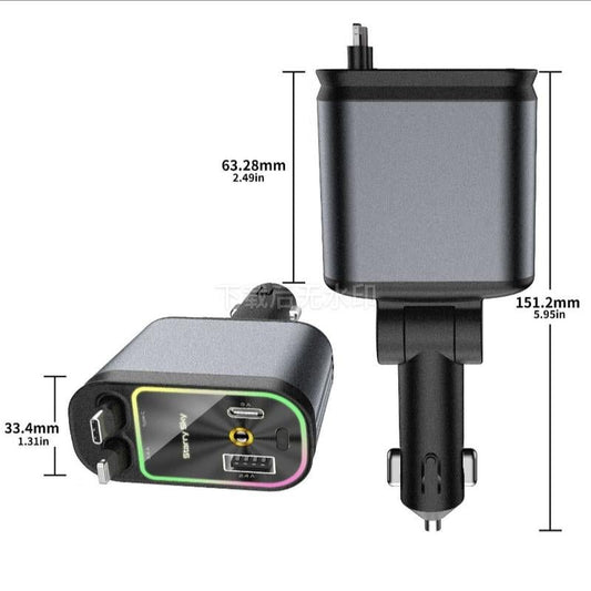 Retractable 4 - in - 1 Dual Fast Car Charger (Type - C & Lightning) - Digital Harmony Store