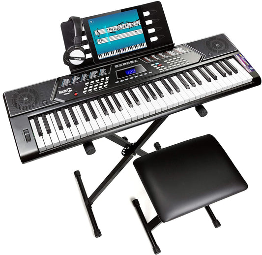 61-Key Keyboard Kit with Digital Display, Headphones, and Adjustable Stand for Music Enthusiasts