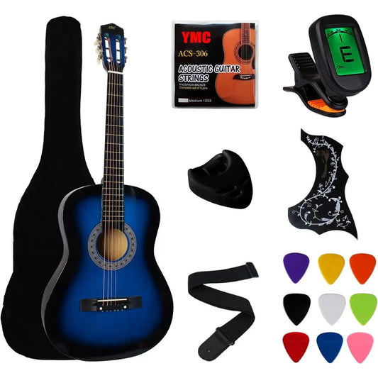 38-Inch Beginner Acoustic Guitar Kit with Gig Bag, Strap, 9 Picks, 2 Pickguards, Pick Holder & Extra Strings - Digital Harmony Store