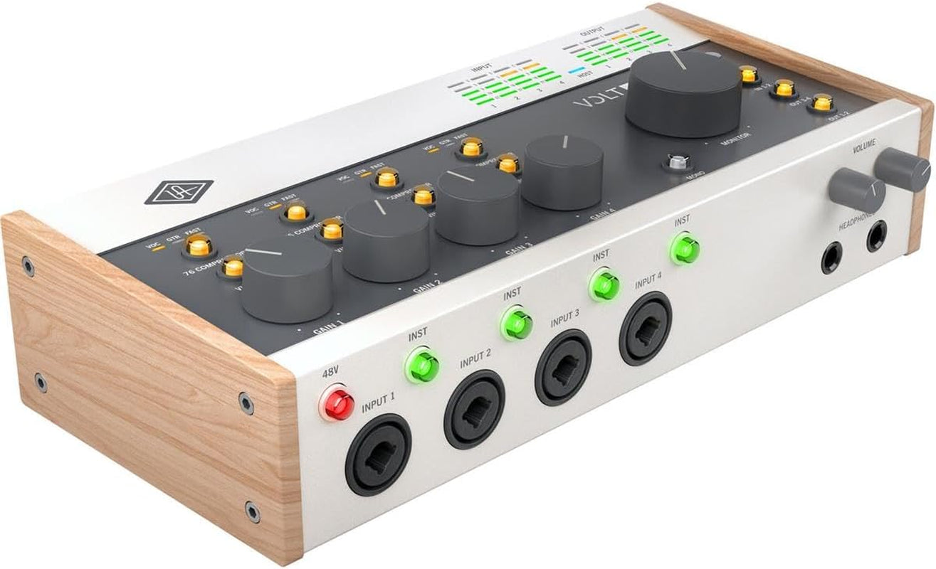Volt 2 USB audio interface with multiple inputs and volume controls for audio recording