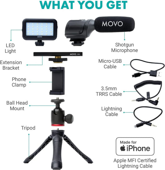 YouTube Starter Pack with LED Light, Shotgun Microphone, Tripod & Phone Mount - Digital Harmony Store